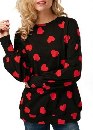 Heart Print Blouson Sleeve Round Neck T Shirt Rotita Usd