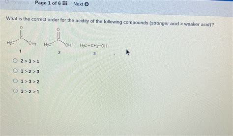 Solved Page Of Next What Is The Correct Order For The Acidity