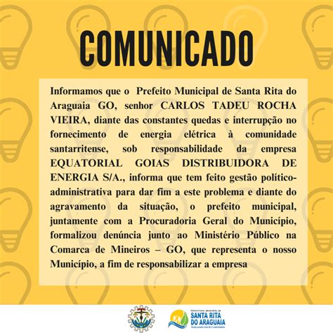 COMUNICADO QUEDA DE ENERGIA Prefeitura De Santa Rita Do Araguaia