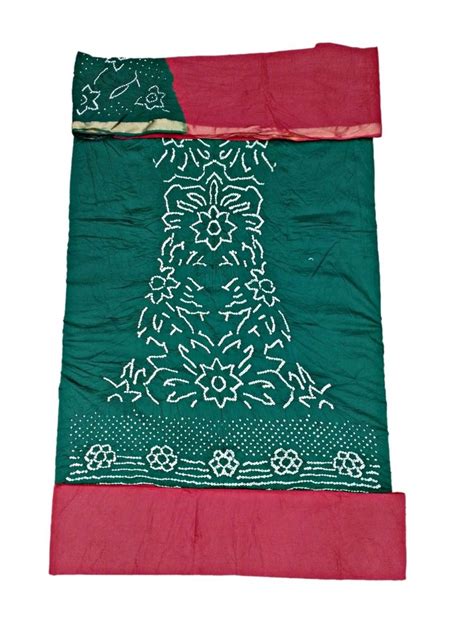 Bandhani Dress Material Green Red Color Fancy Design Cotton Satin