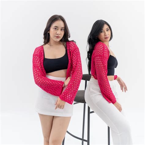 Jual Alana Knit Top Korean Mesh Top Net Cardigan Bolero Jaring Knit