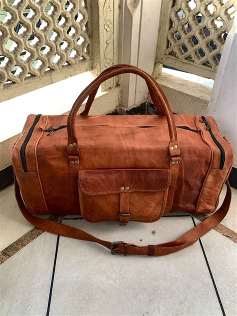 Mens Full Grain Leather Duffel Bag Large Weekender Bag Etsy