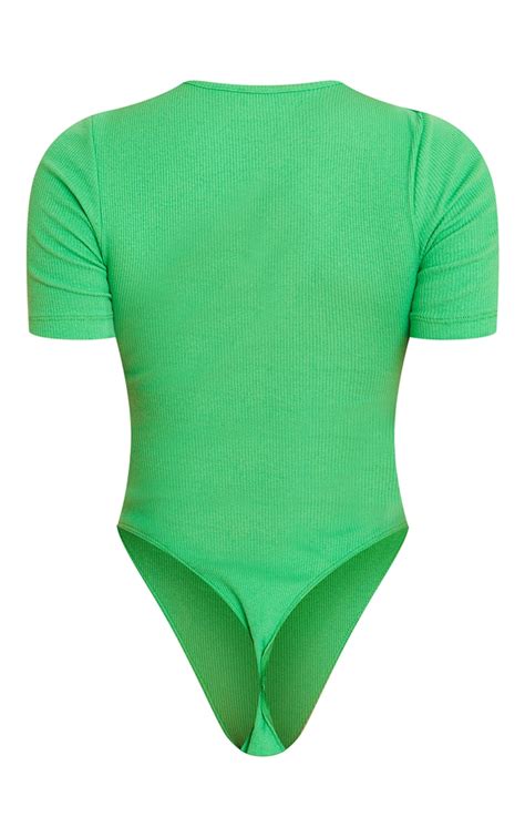 Recycled Basic Bright Green Rib Bodysuit Prettylittlething Usa