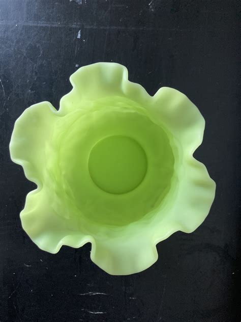 Vintage Fenton Lime Green Satin Poppy Glowing Vase Art Glass Etsy