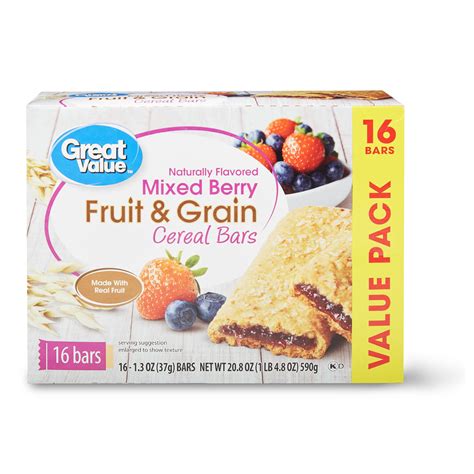 Great Value Fruit And Grain Cereal Bars Mixed Berry 13 Oz 16 Count