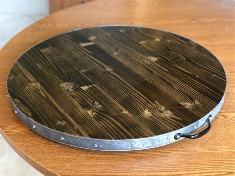 Wine Barrel Rustic Metal Banding Wood Lazy Susan Reclaimed Or