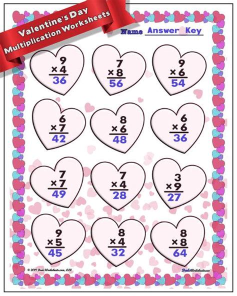 Math Worksheets Valentine S Day Valentine S Day Multiplication Worksheets Second Worksheet