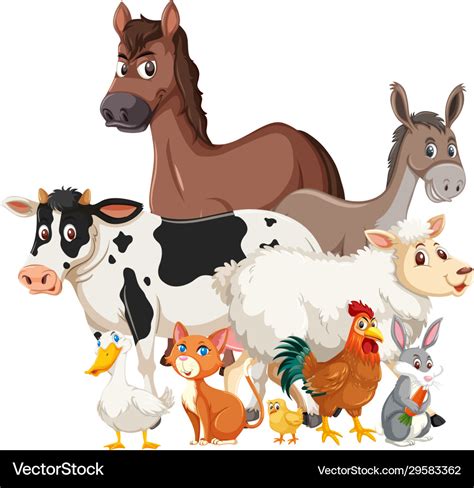 Many farm animals on white background Royalty Free Vector