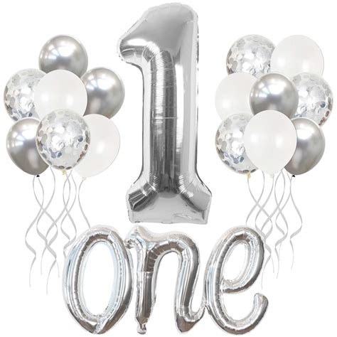 Buy Silver Number 1 Balloon For First Birthday Large 40 Inch 20