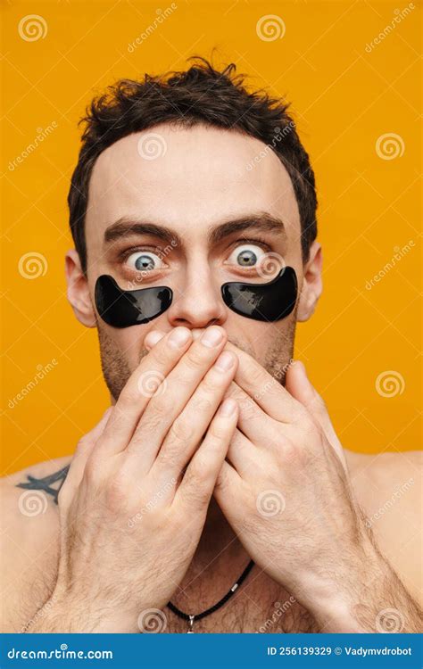 Close Up Portrait Of A Brunette Mid Aged Shirtless Man Stock Image Image Of Patch White