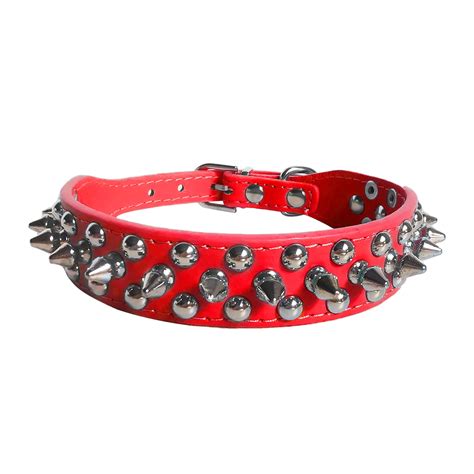 Spiked Pu Leather Dog Collar Soft Funny Mushrooms Rivet Spike Studded