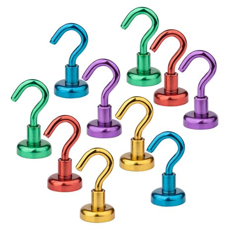 12LB Magnetic Hooks - 5 Assorted Colors Strong Powerful Heavy Duty Neodymium Magnet Hooks ...