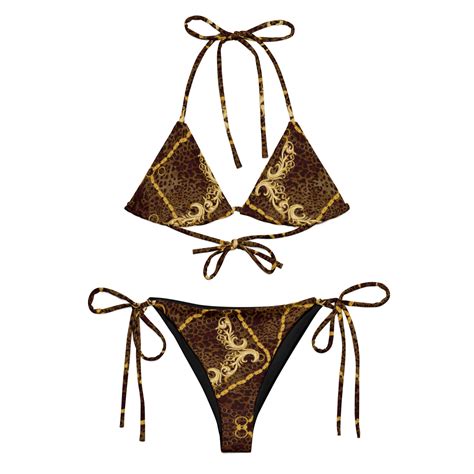 Leopard Chain Print String Bikini Cheetah Chain Print Trendy Chic Gift