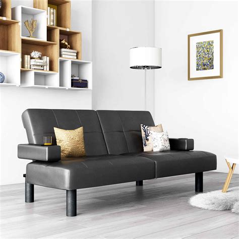 Mainstays Faux Leather Sofa Bed Black | Baci Living Room