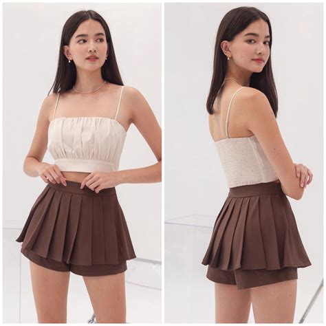Mikayla Noelle V3 Ruched Spag Cami Crop Top In Sand Nude Women S Fashion Tops Sleeveless On