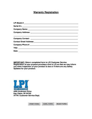 Fillable Online Warranty Registration Lpi Fax Email Print Pdffiller