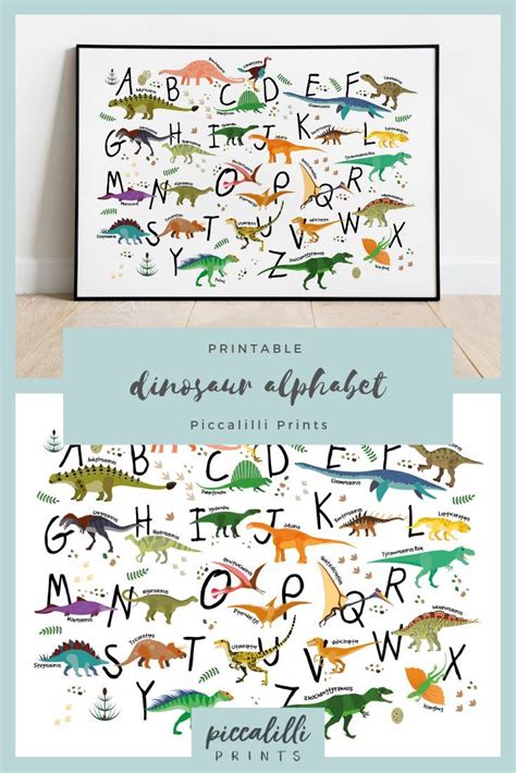 Dinosaur Alphabet Print Dinosaur Decor Printable Wall Art Dinosaur