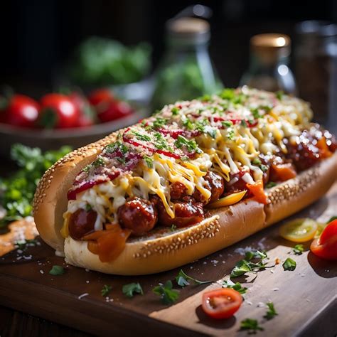 Premium AI Image | Food photography of street food hot dog served at a food market in New york ...