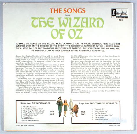 Disney Wizard of Oz: The Songs from 1969 Vinyl LP | Etsy