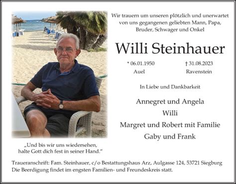 Traueranzeigen Von Willi Steinhauer WirTrauern