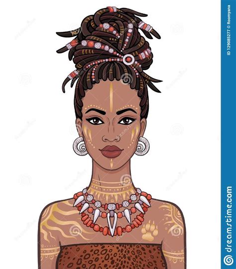 Animation portrait of the young beautiful African woman in a dreadlocks ...