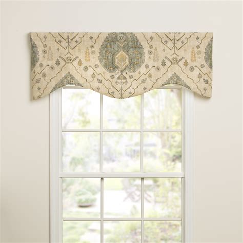 Bungalow Rose Garnie Damask Cotton Scalloped 50 Window Valance In Antique Muted Greenish Wayfair