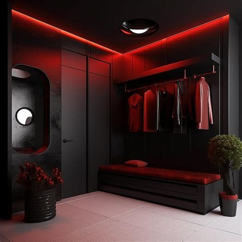 Premium AI Image | A black room with a red light on the wall and a black door that says'the red ...