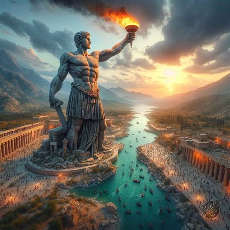 Colossus of Rhodes statue of the Greek god Helios by GalleryBrisArt on DeviantArt