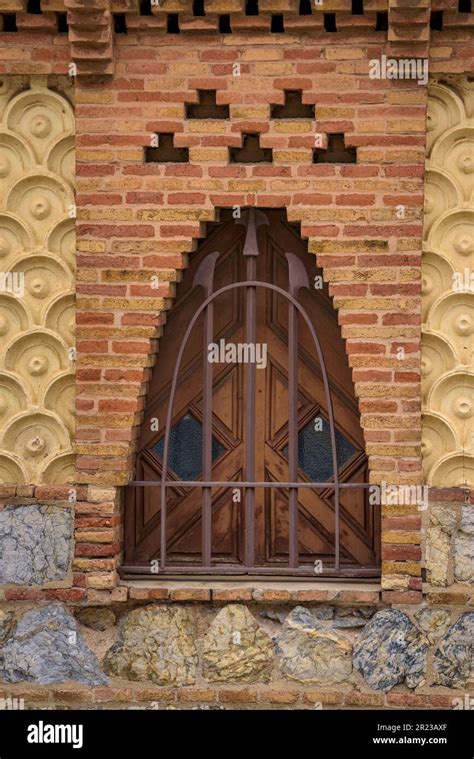 Detail of a window of the Güell pavilions a work by Gaudí with the