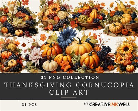 Thanksgiving Cornucopia Clip Art Collection 31 PNG High-resolution Autumn Designs ...