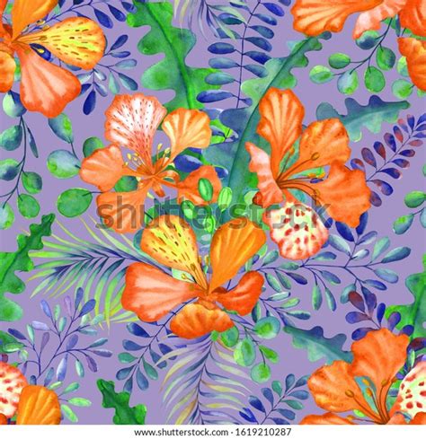 Tropical Flowers Leaves Pattern Stock Illustration 1619210287