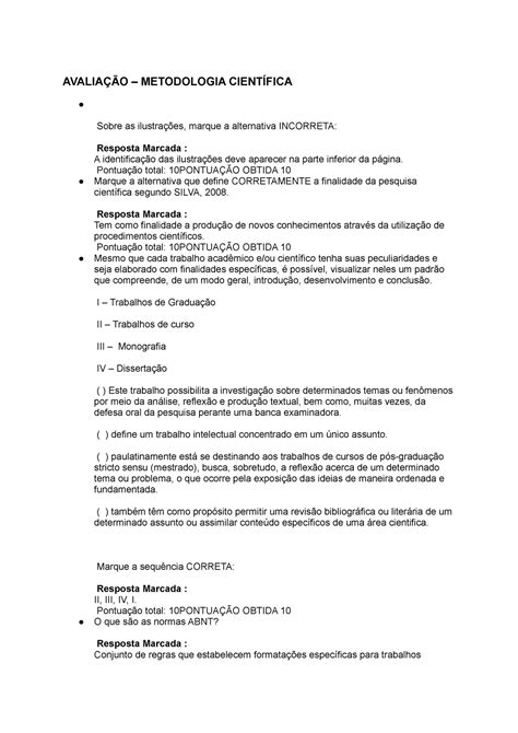 Avaliação Metodologia Científica AVALIAÇÃO METODOLOGIA CIENTÍFICA