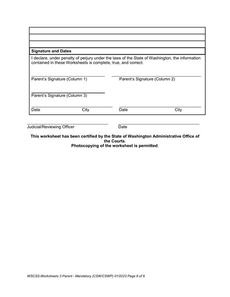 Washington Washington State Child Support Schedule Worksheets 3