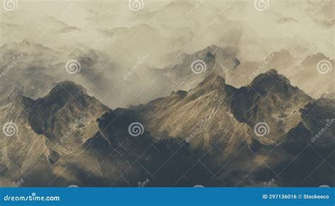 modern pictorialism cloud covered mountains   sepia wallpaper
