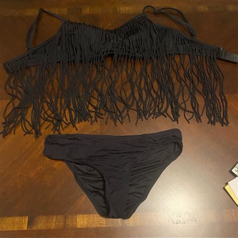 Coco Rave Swim Coco Rave Black Fringe Bikini Set Xss Poshmark