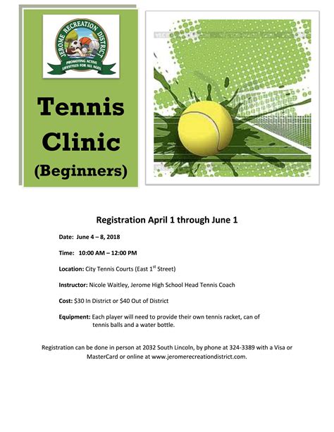 Beginners Tennis Lessons Clinic - Jerome Recreation District