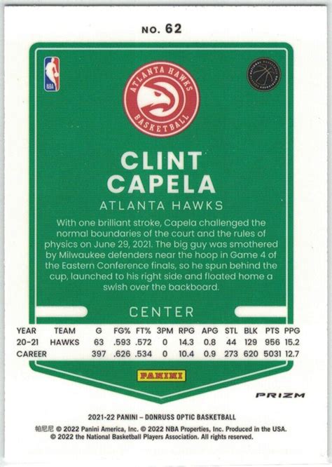 Panini Donruss Optic Clint Capela Blue Velocity Prizm Hawks