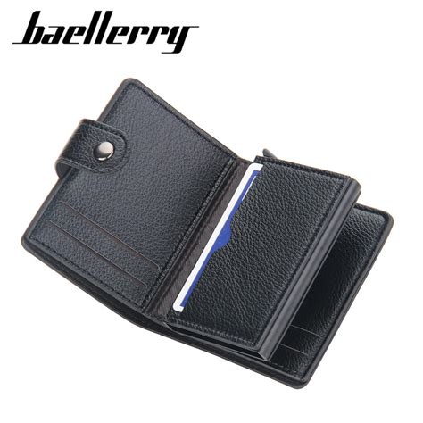 Cheap Baellerry Rfid Wallet Men Aluminum Anti Theft Mini Card Holder