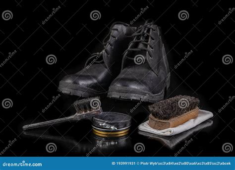 Polishing And Cleaning Leather Shoes With A Brush Cleaning Work Shoes