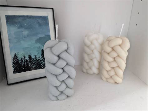 Rustic Rope Pillar Candles Knotted Yarn Candle Minimalist Etsy