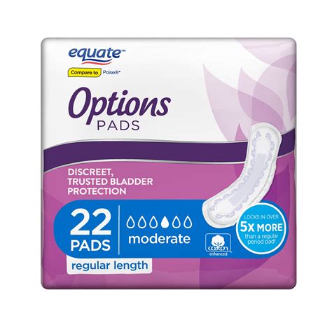 Equate Options Incontinence Pads For Women Moderate Regular 22 Count