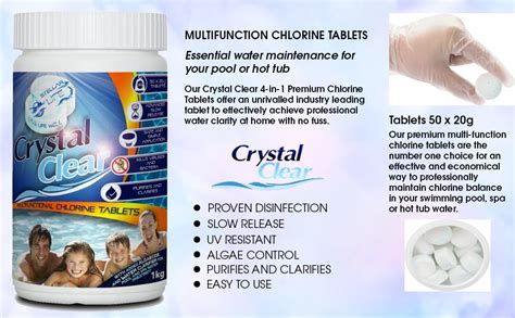 Crystal Clear 4in1 Multifunction Chlorine Tablets For Hot Tubs Spa Swimming Pools 1kg 50 X