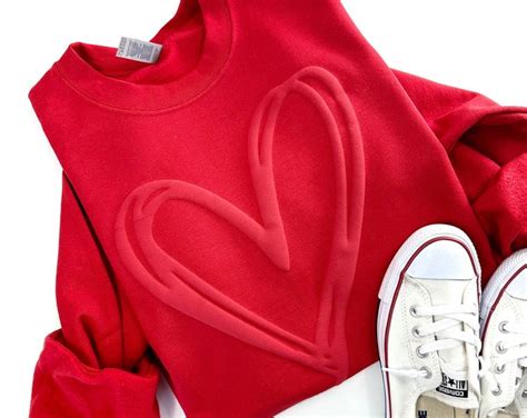 Embossed Valentines Day Sweatshirt Puff Print Double Heart Sweatshirt