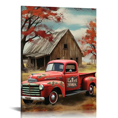 Comio Farmhouse Wall Decor Rustic Old Truck Barn Canvas Wall Art Rustic