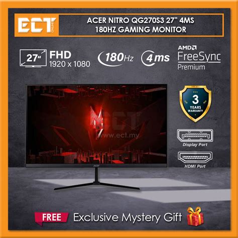 Acer Nitro QG270S3 27 FHD 1920 X 1080 4ms 180Hz Gaming Monitor DP