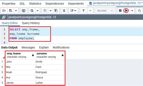 Postgresql Column Alias Javatpoint