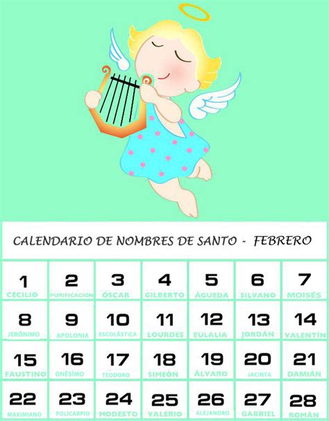 Calendario De Los Nombres De Santos De Febrero