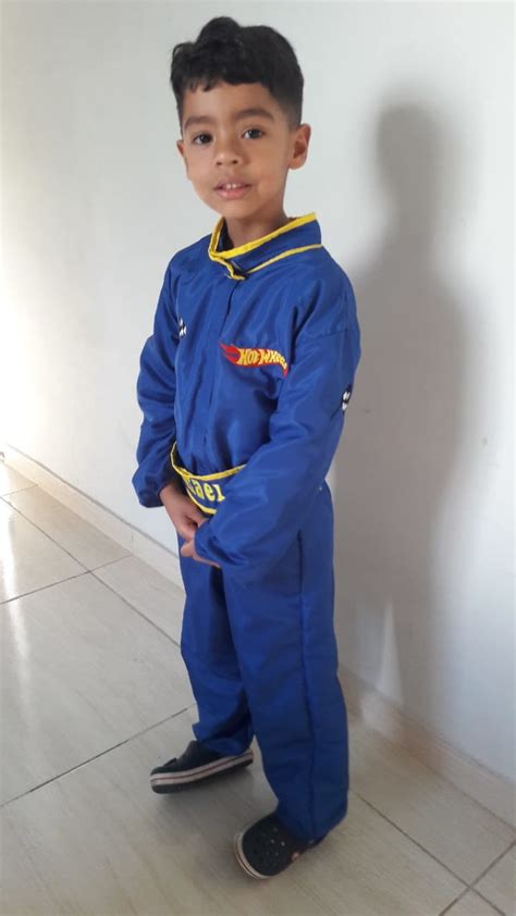 Fantasia Piloto Hot Wheels Azul Infantil Bordada Nome Elo