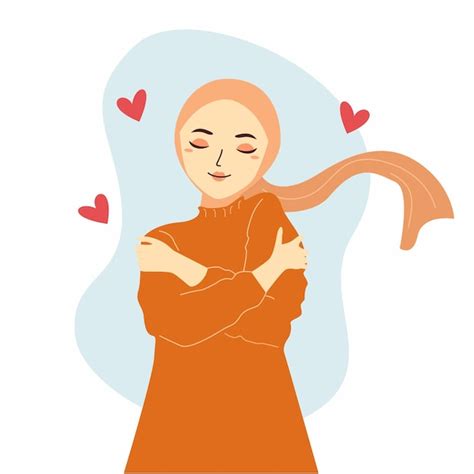 Premium Vector Hijabi Women Hugging Herself With Heart Self Love