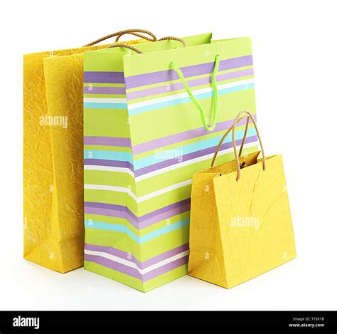 Colorful shopping paper bags isolated on white Stock Photo - Alamy